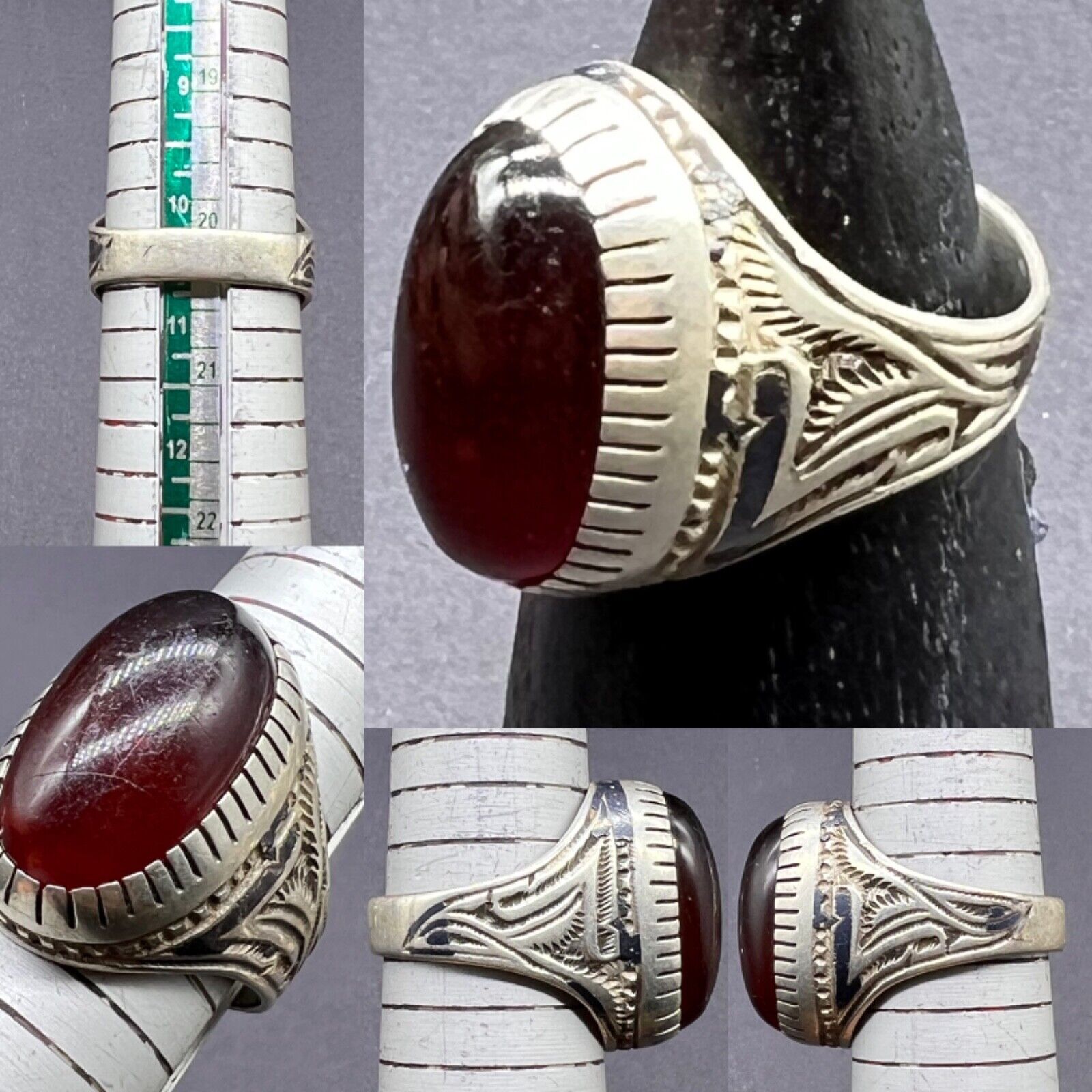 Super Old Silver Near Eastern Ring With Ancient Yemeni Agate Stone