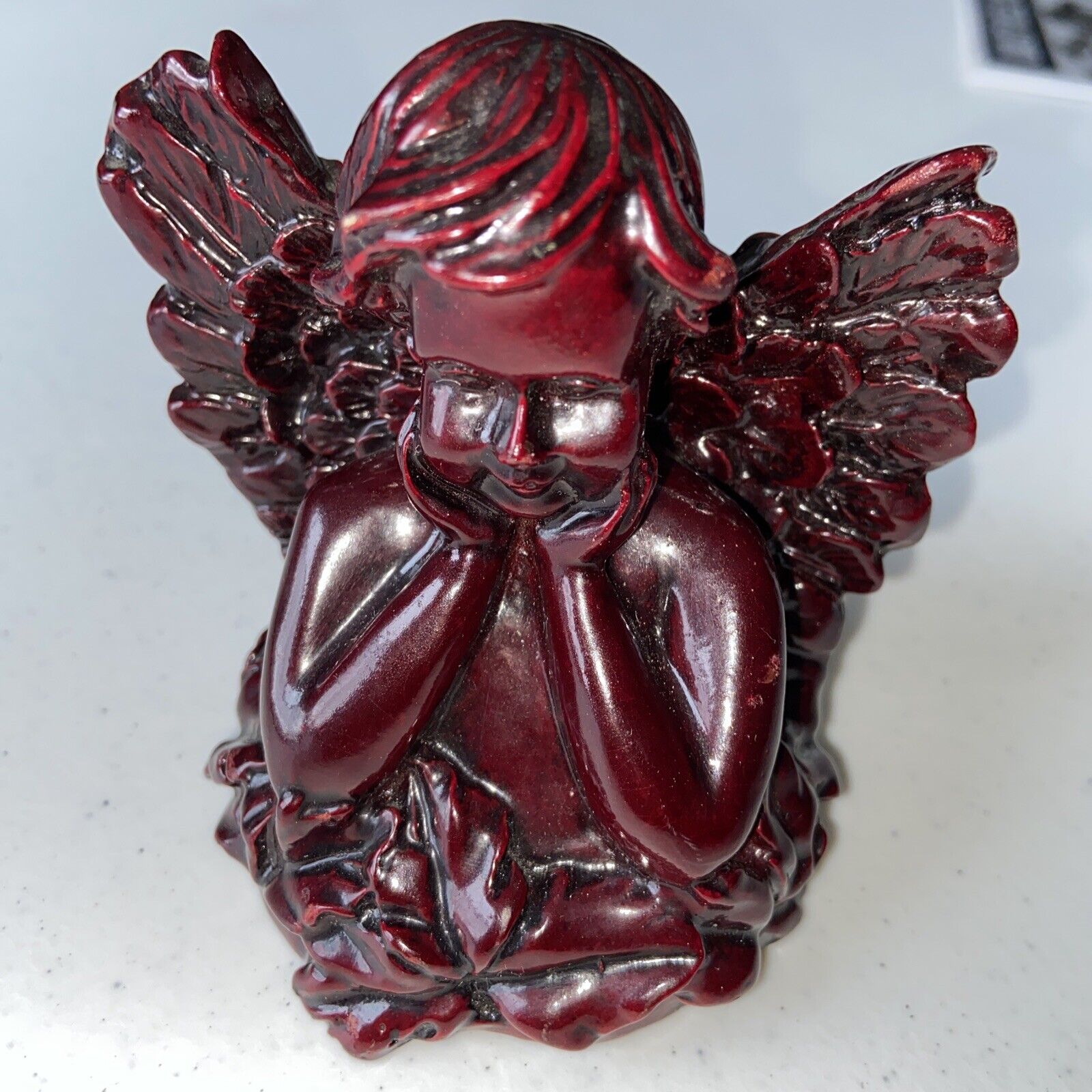 Vintage  Angel Figurine Rosewood  Cherub Hand-carved