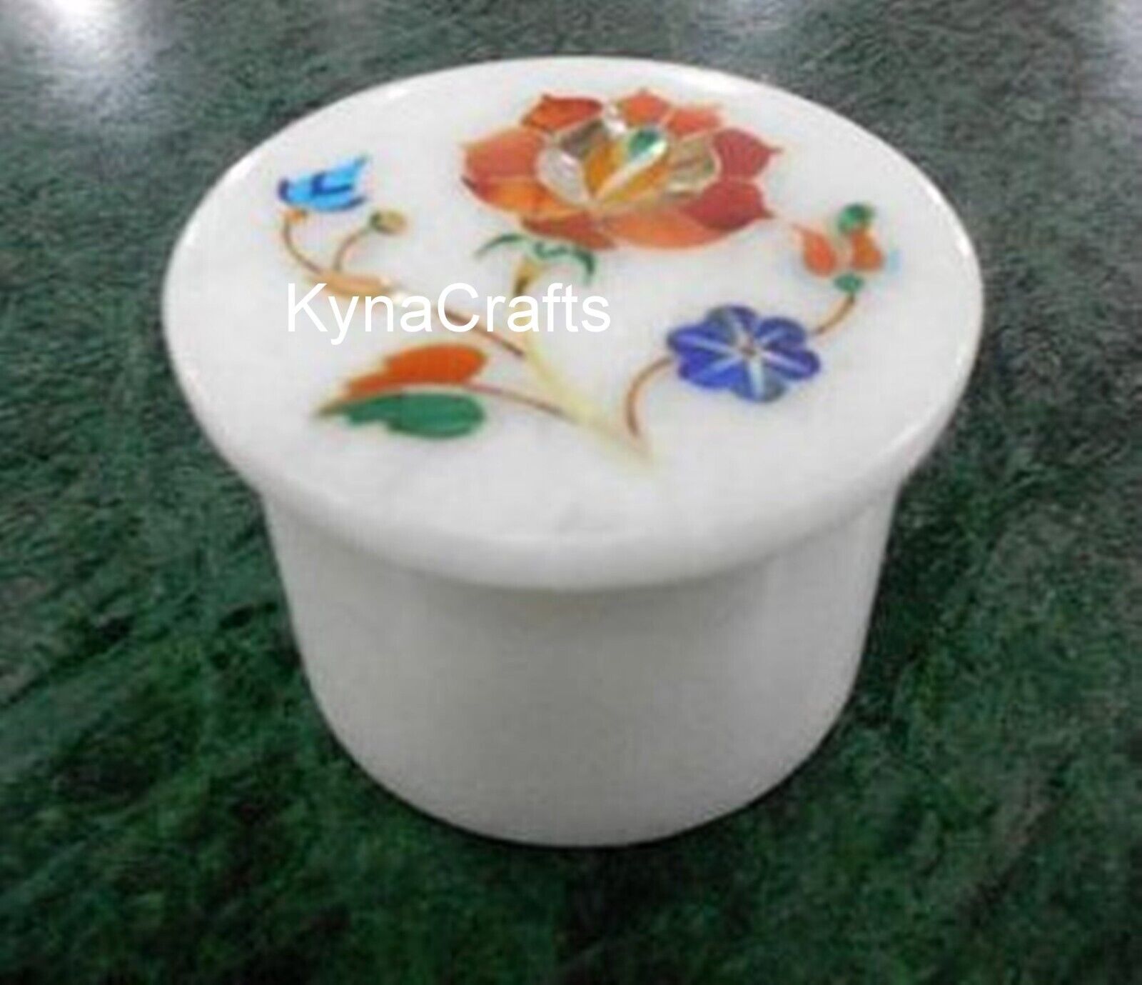 2.5 Inches Inlaid with Floral Pattern Trinket Box White Marble Rubbar Band Box