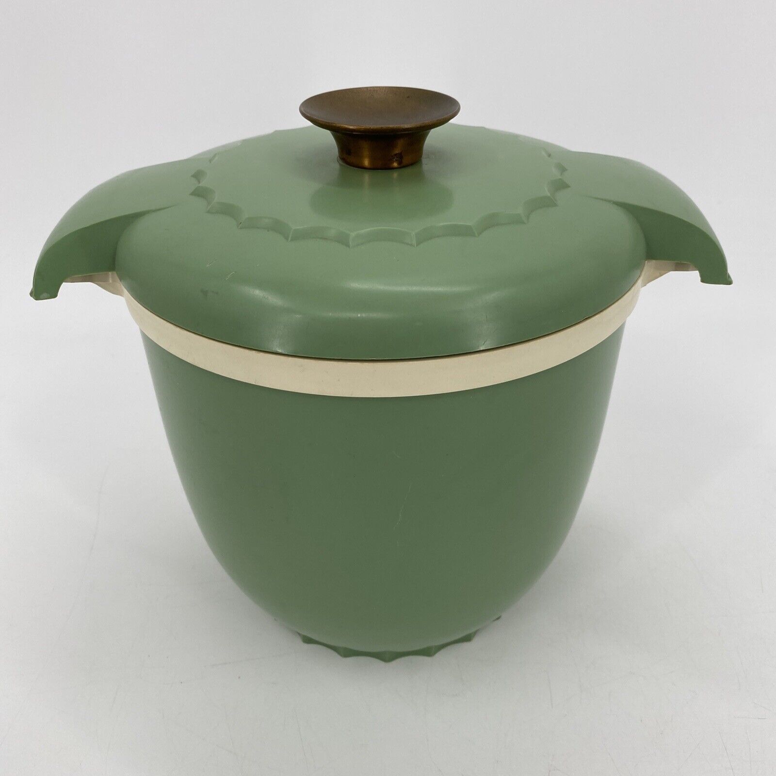 VIntage Mid Century Modern Gits Ware Ice Bucket Green MCM Lid Made In USA #175