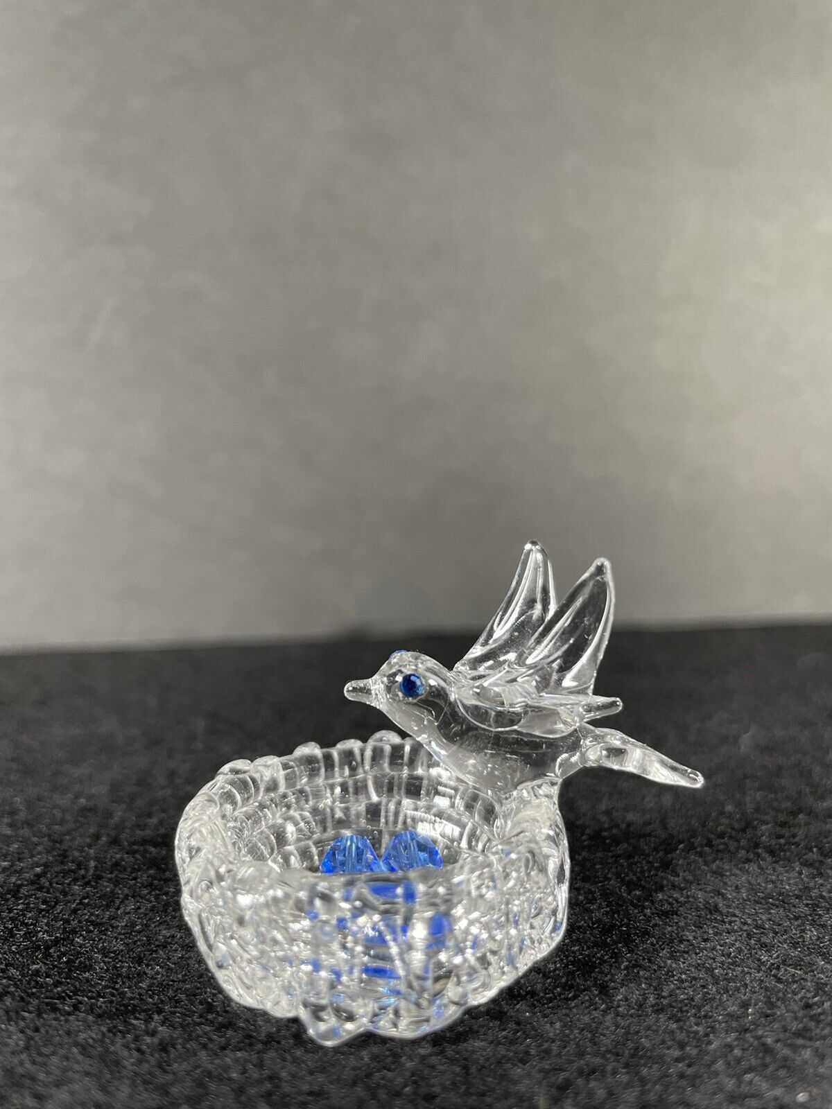 Vintage Spun Glass Bird Nest Blue Eggs Figurine
