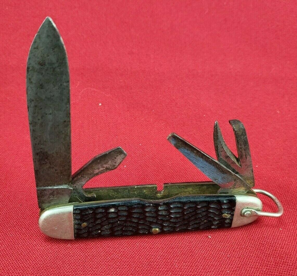 Vintage IKCO Imperial 4 Blade Multi Tool Black Handled Scout Pocket Knife