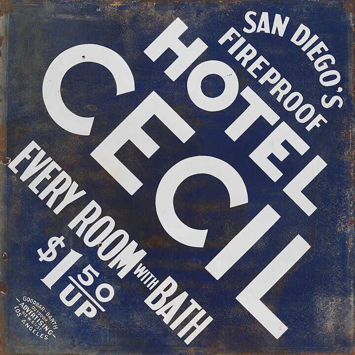 SAN DIEGO\'S HOTEL CECIL ADVERTISING METAL SIGN