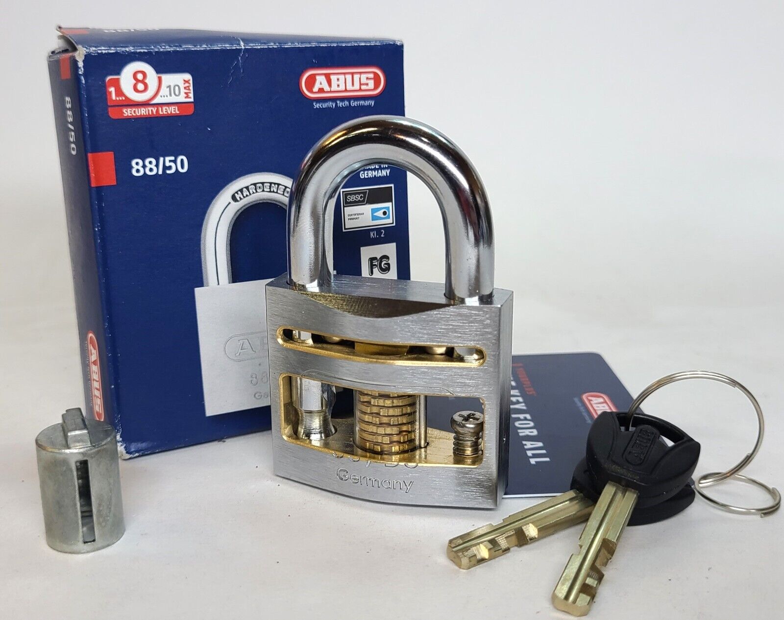 Abus 88/50 Padlock plus cylinder cutout W/acrylic core Locksport lock collectors