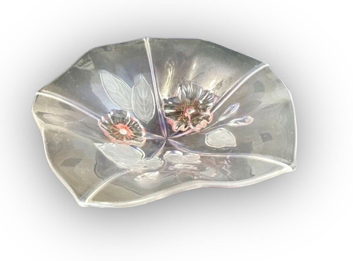 Mikasa Calypso Crystal Floral Glass Bowl Walther Frosted Pink Violet Hue