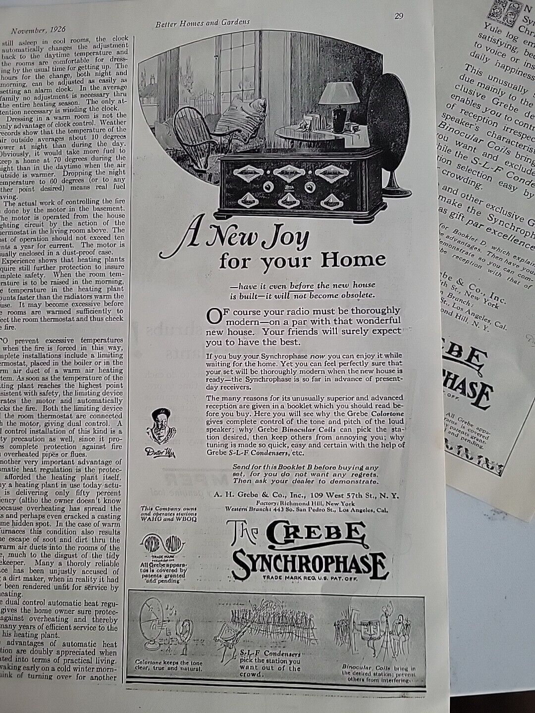 1926 Grebe Synchrophase Broadcasr Receiver Joy To Home Vintage  ad