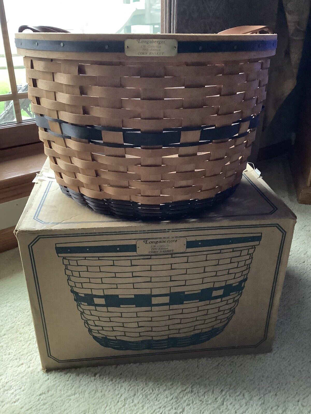NOS Longaberger JW COLLECTION 1991 CORN Basket With Protector & Box Collectible