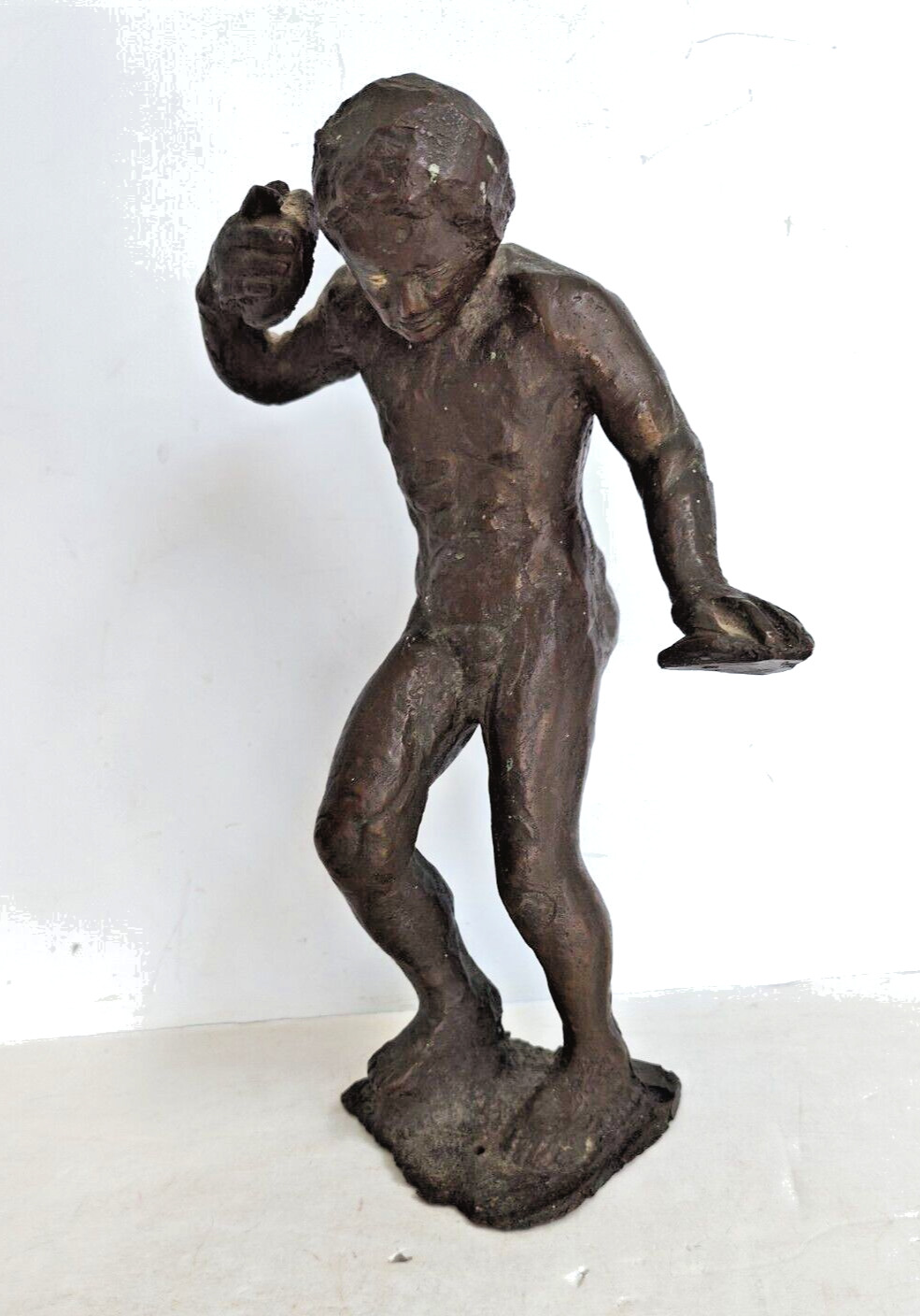 Contemporary Mid-Century Modern Brutalist Bronze Statue of Nude Man
