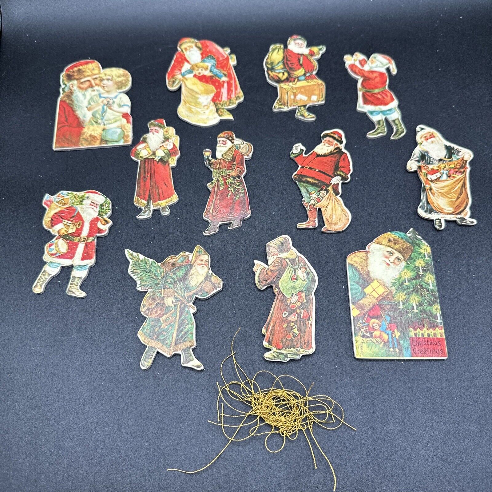 Vtg 1977 Old World Santa Die Cut Board Merrimack Christmas Ornaments Set of 12
