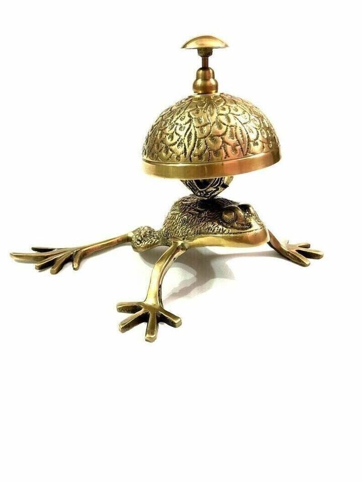 Antique Brass Frog Style Desk Bell Nautical Hotel Counter Reception Calling Gift