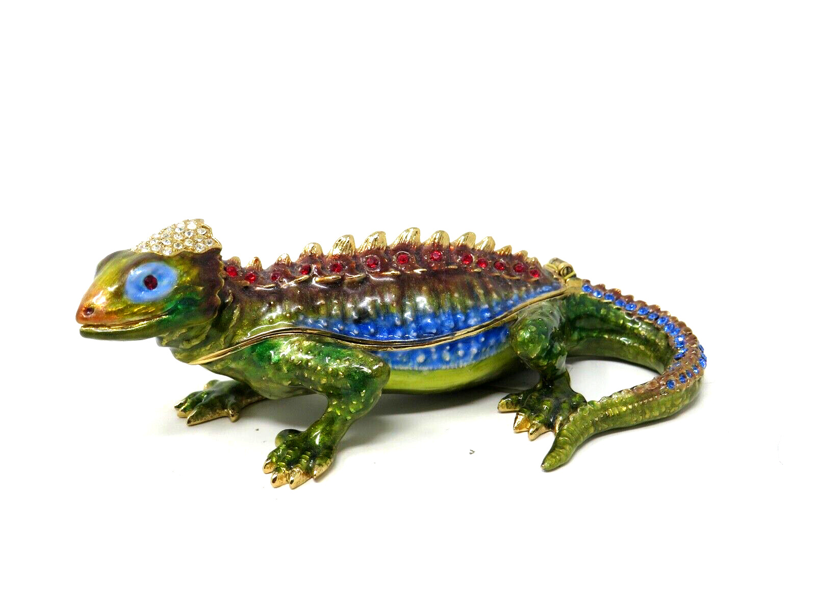 Chameleon Lizard Treasure Inside Enameled Rhinestone Trinket Box Necklace NEW