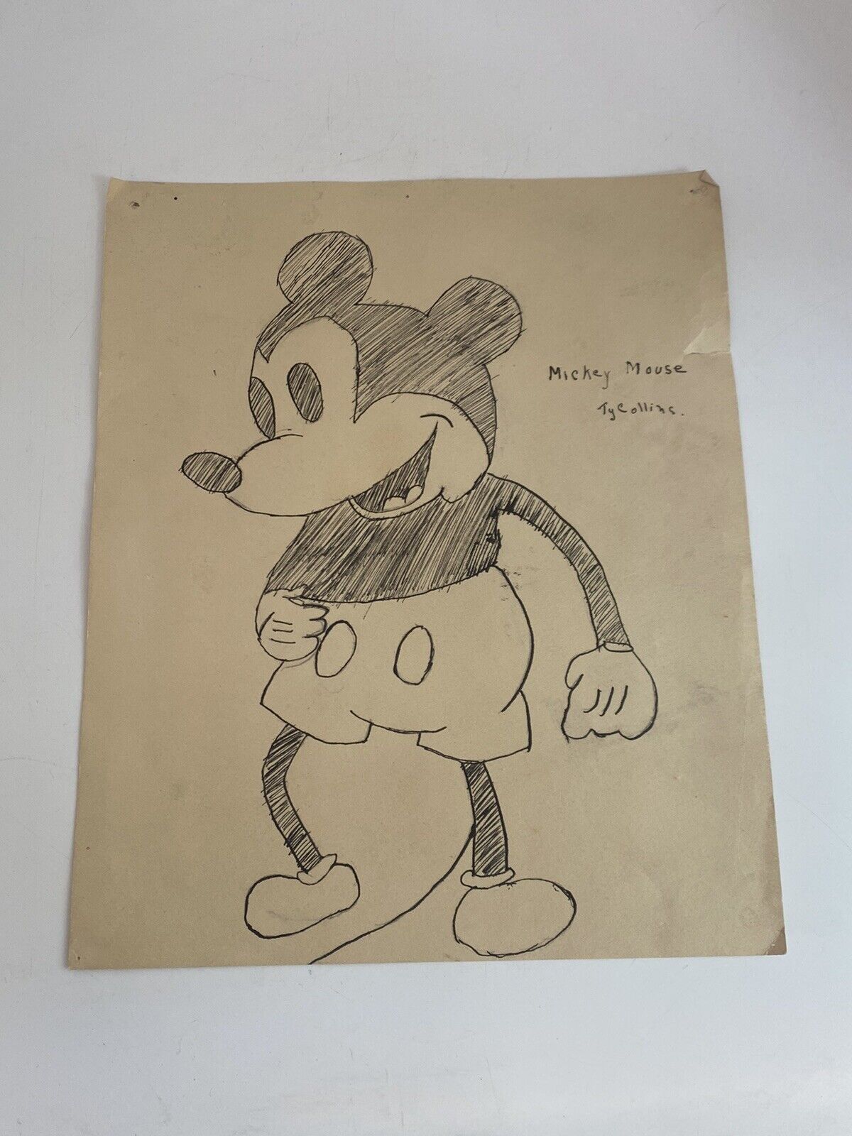 Antique 1930s Drawn Sketch Mickey Mouse Signed Disney American Folk Art