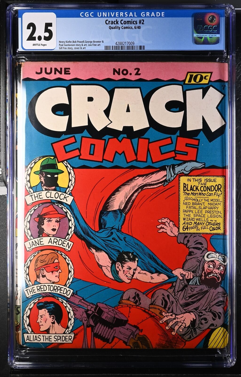 Crack Comics #2 - Quality Comics 1940 CGC 2.5 Henry Kiefer,Bob Powell,George Bre