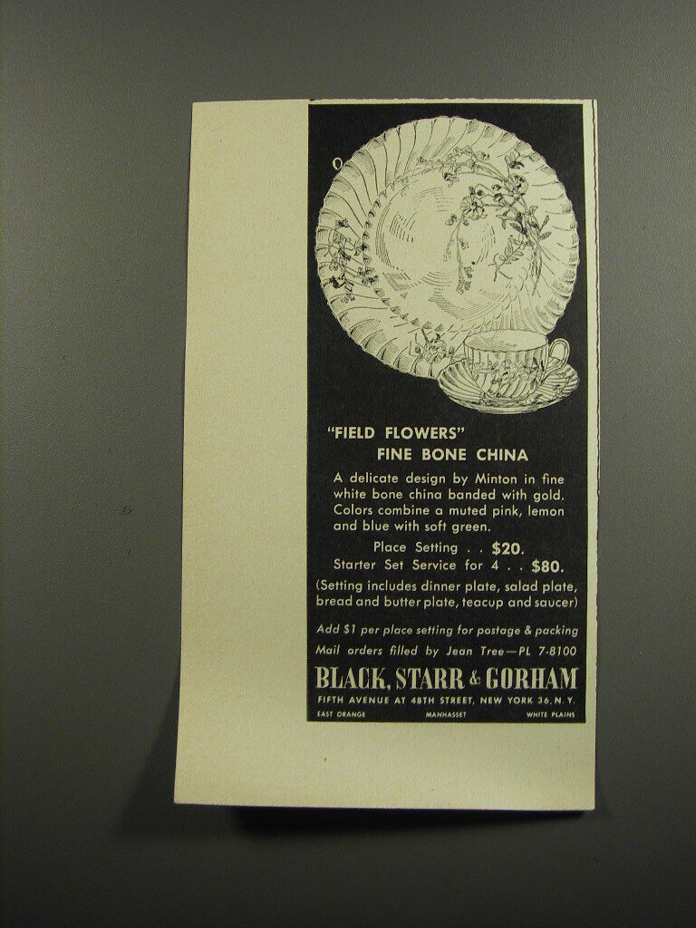 1953 Black, Starr & Gorham Minton Field Flowers China Advertisement