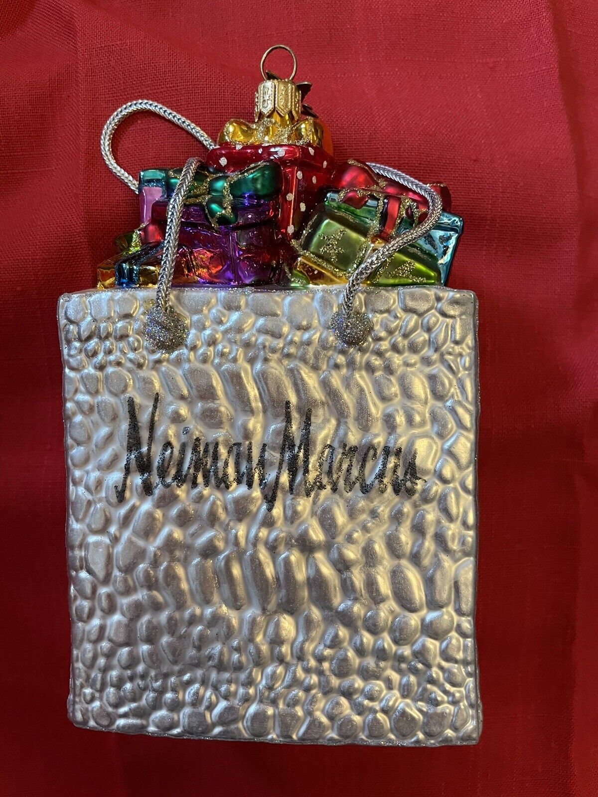 Neiman Marcus 2012 Limited edition Silver Shopping Bag Ornament Glass Poland Htf
