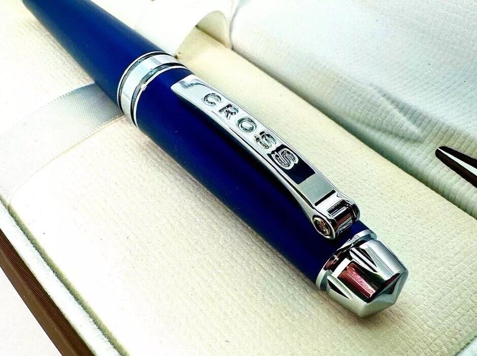 CROSS C-Series Royal Blue Matte Finish W/ Chrome Rollerball Pen - New In Box