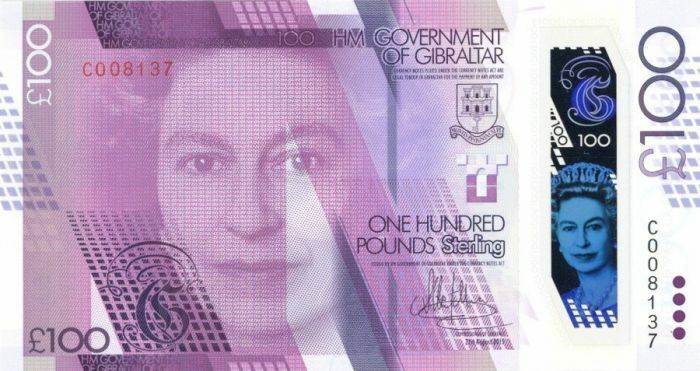 Gibraltar -100 Pounds - P-New - 2015 dated Foreign Paper Money - Paper Money - F