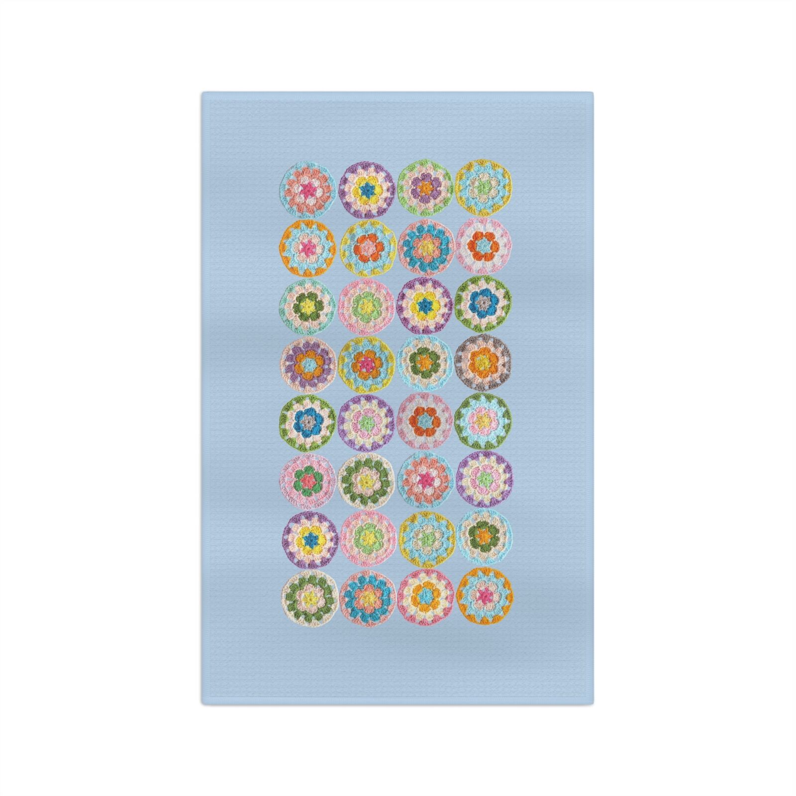 Retro Style Crochet Pattern Print Tea & Kitchen Towel Moonlight Blue