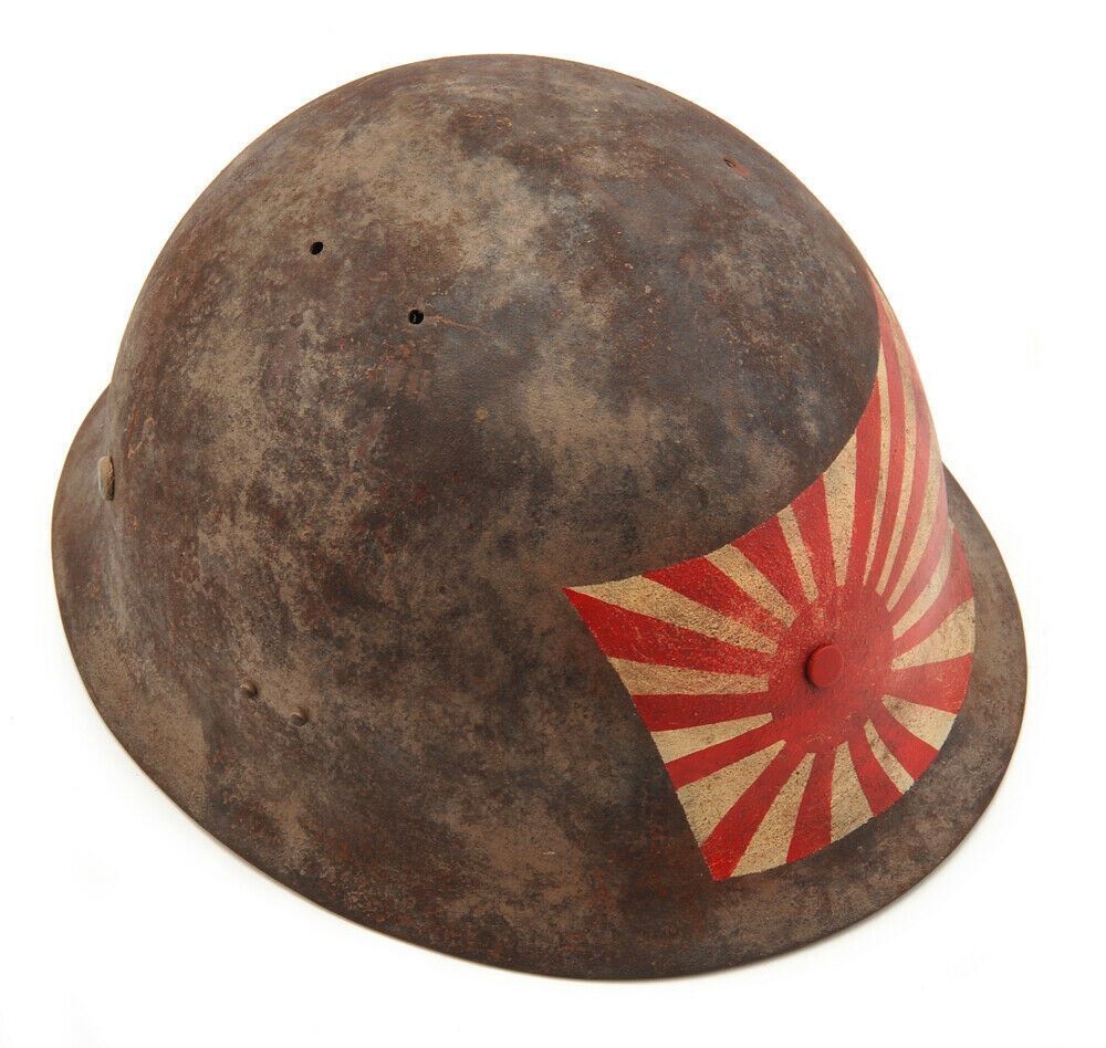 JAPANESE WW2 ARMY HELMET Hand Painted Rising Sun Flag aged