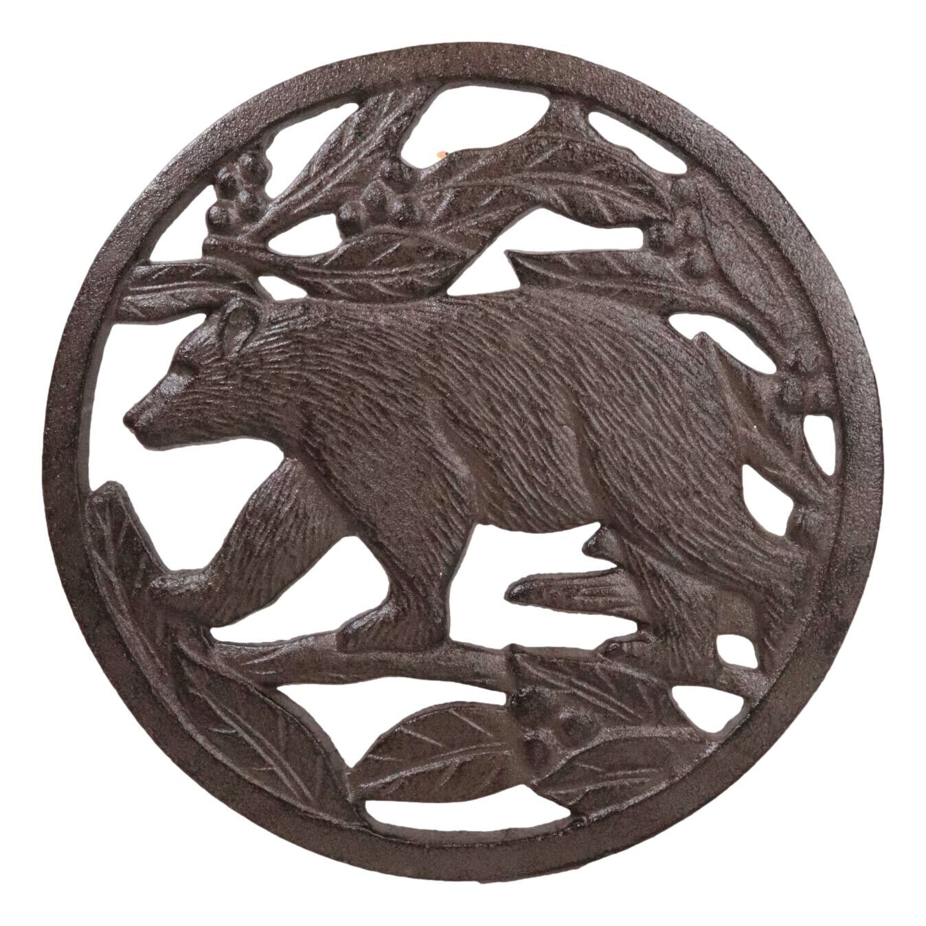 Cast Iron Western Rustic Black Bear By Tree Branches Decorative Table Trivet