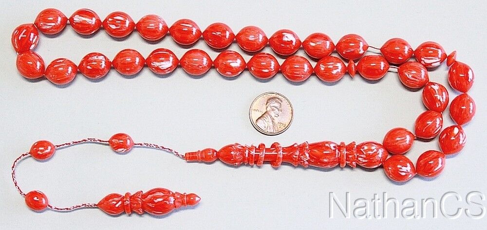 Prayer Beads Tesbih  Red and White Vintage Galalith - Unique - XXR  Collector\'s
