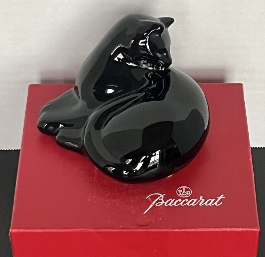 Baccarat France Crystal Black Cat Figurine, Mint Condition, original Box