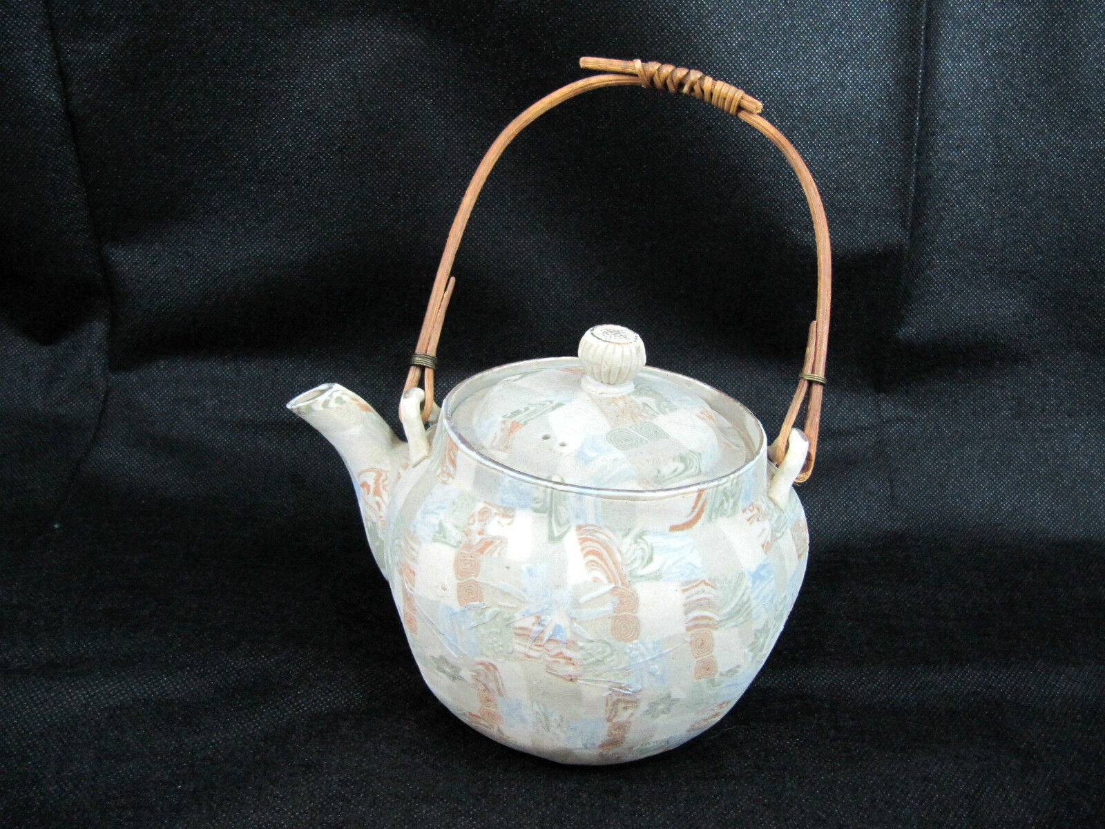 ANTIQUE JAPANESE BANKO TEAPOT c1910 in MARBLED TAPESTRY DESIGN