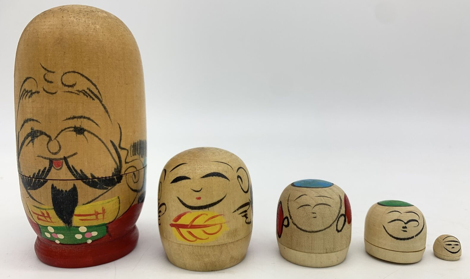 Vintage Miniature Japanese Wood Nesting Dolls Set Of 5