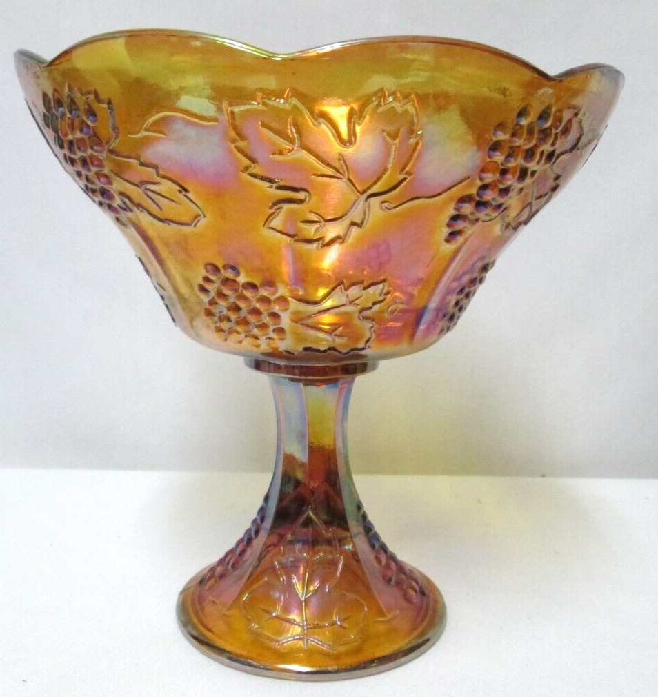 Indian Glass Marigold Vintage Glass pedestal Bowl 1960\'s compote fruit grapes