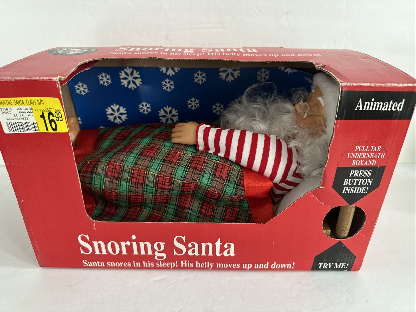 Vintage North Pole Productions Gemmy Snoring Santa Claus Christmas - New In Box