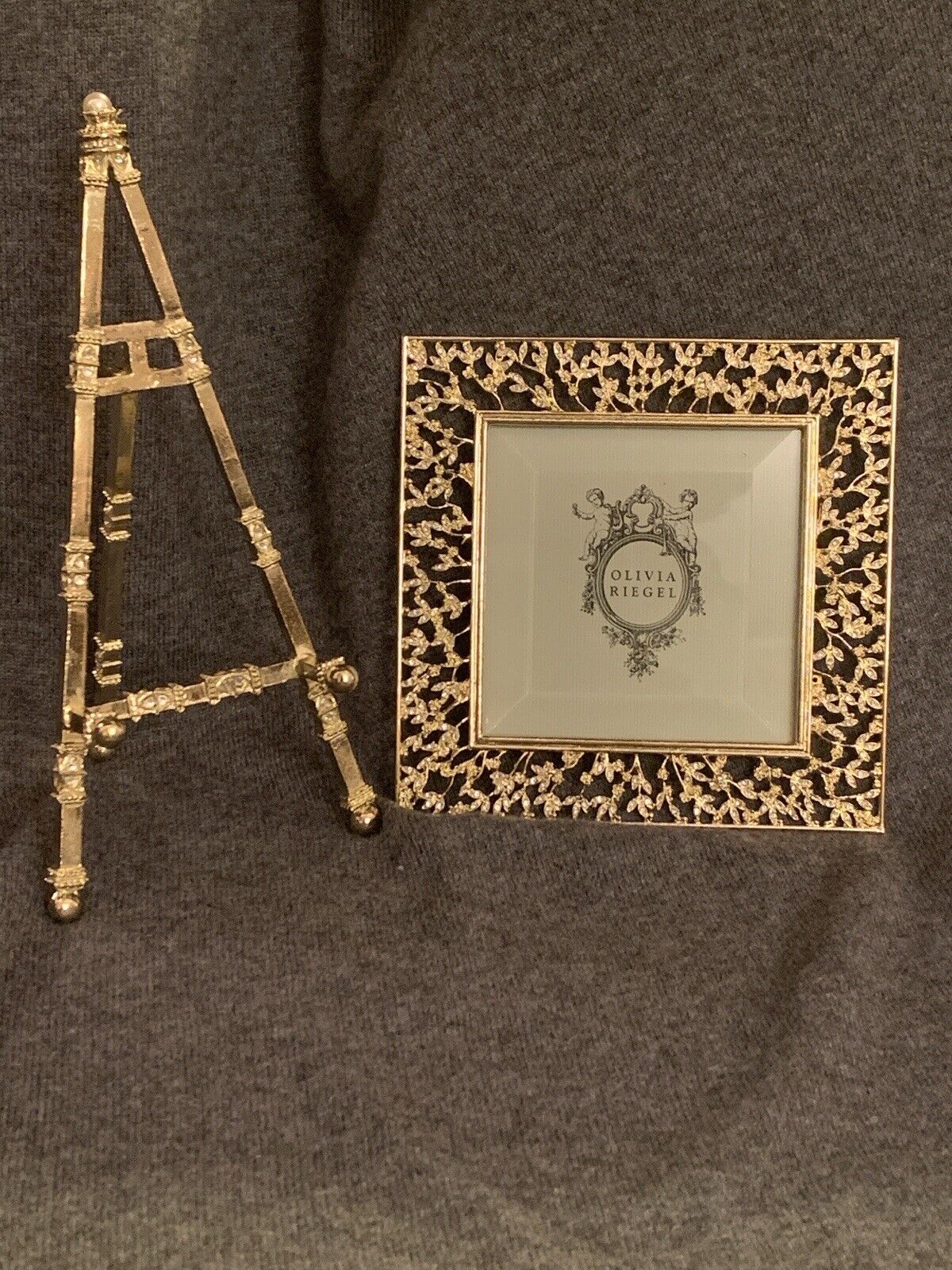 Olivia Riegel Austrian Crystals, Isadora 4” x 4” Gold/Pewter Frame W/ Easel, Box