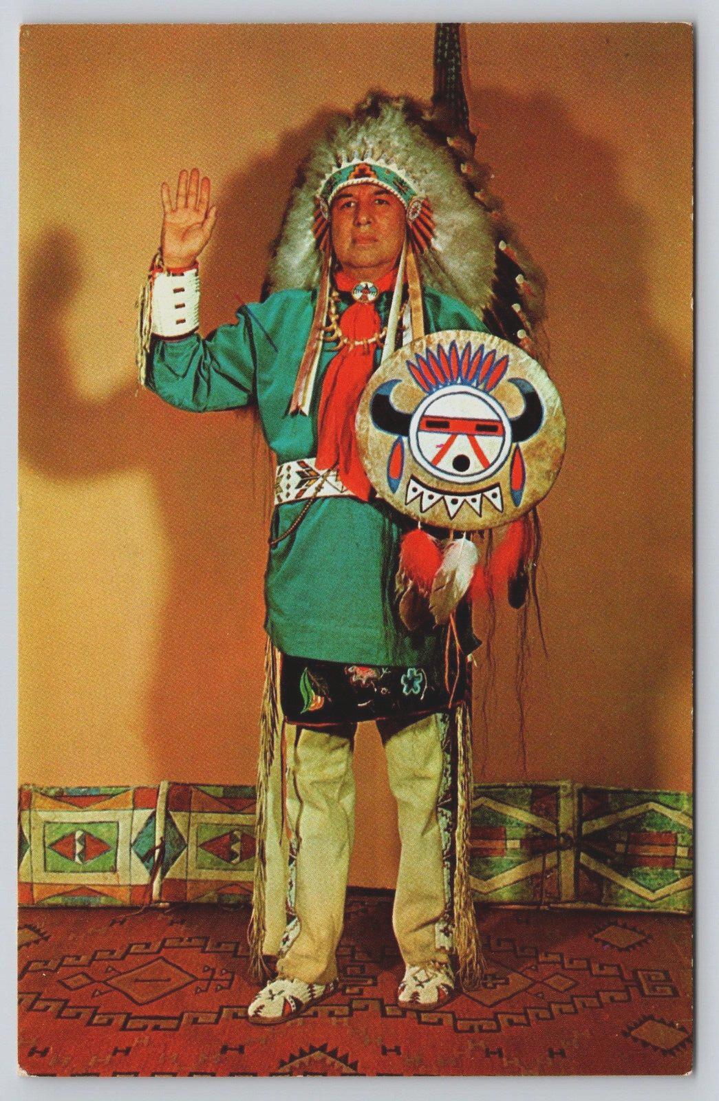 Chief Wolf Robe Acoma Pueblo Full Dress Catoosa Oklahoma OK Vtg Postcard C11