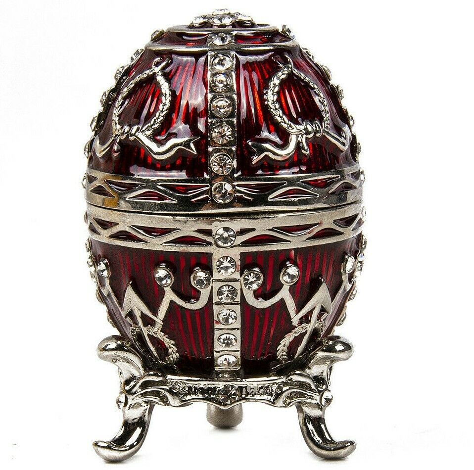 Red and Silver Faberge Egg Replica Trinket Box, Easter Gift, 6.5 cm
