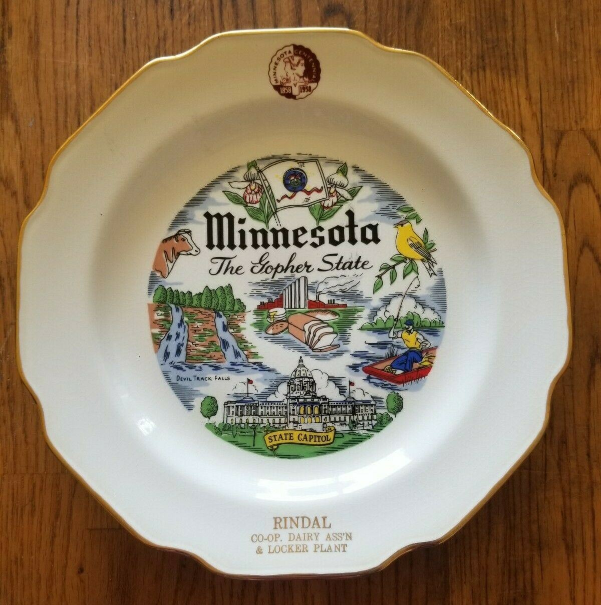 Vintage 1958 Minnesota Centennial Rindal Co-op Dairy Ass'n Souvenir Plate 10