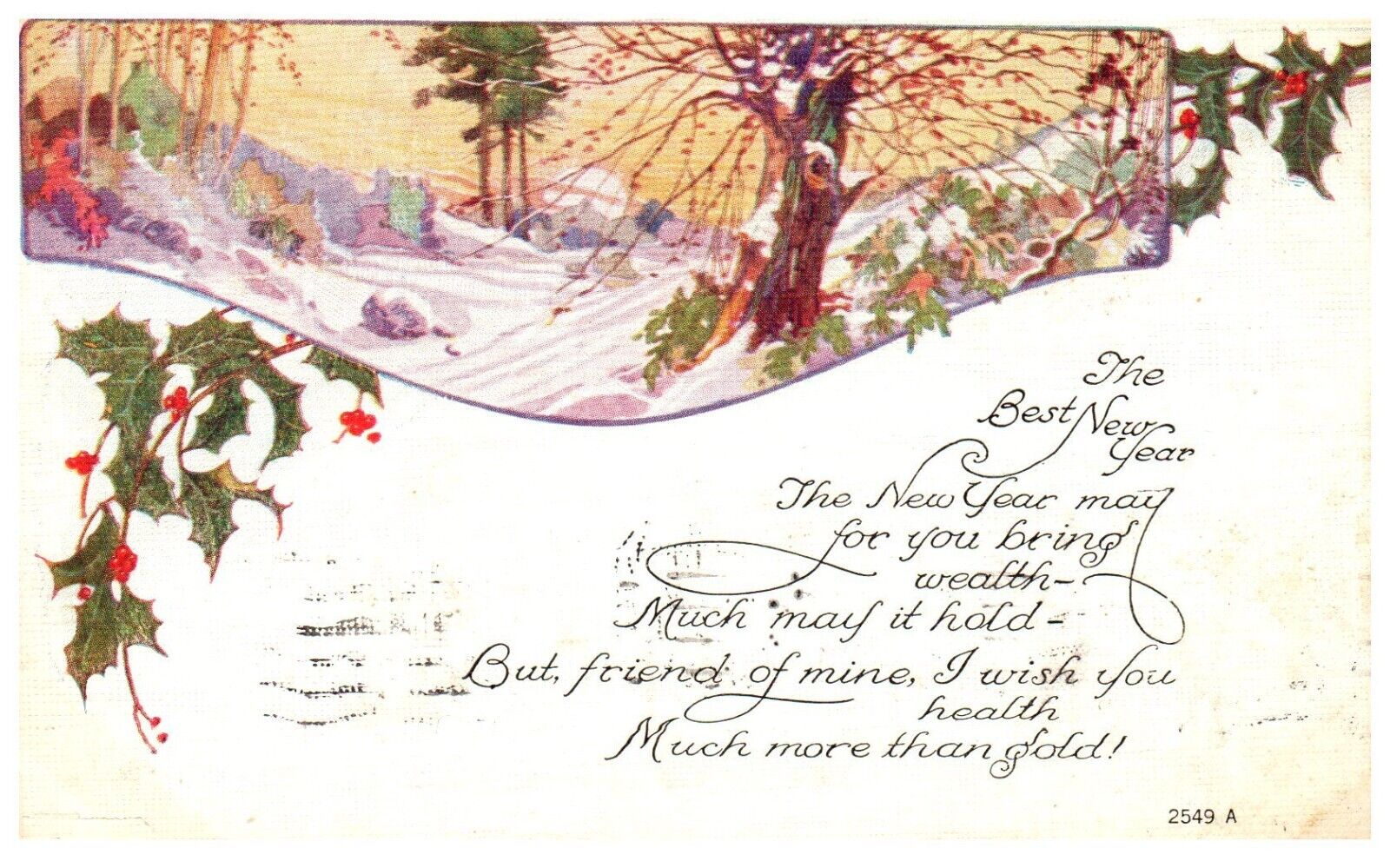 New Year Winter Holiday Scene Antique Postcard Posted 1919