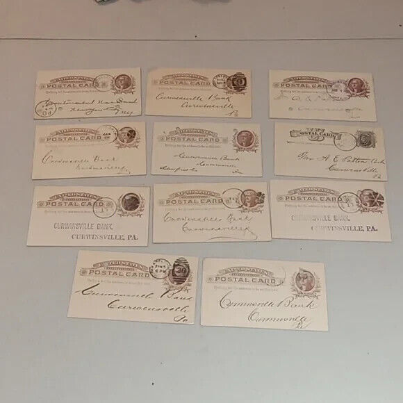 11 Vintage 1877 postal card pennyslvania banks postmarked lot