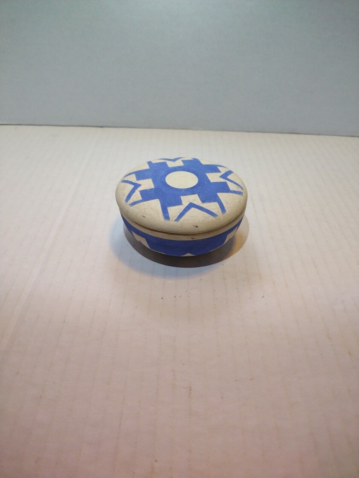 Artist Signed Pottery, Sioux Indian Pottery, Small Blue and White Trinket Dish