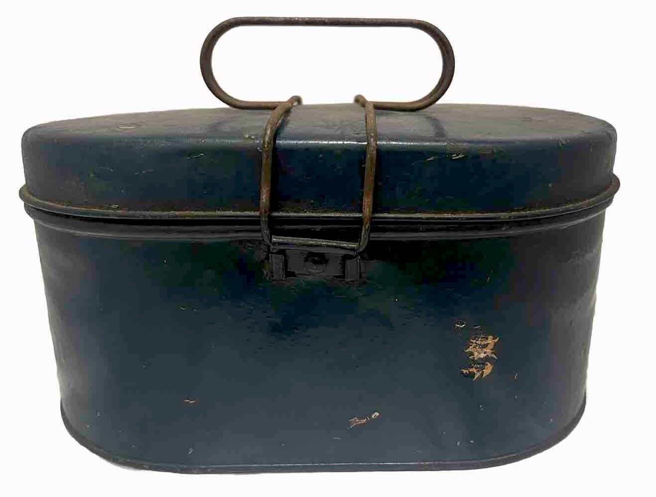 Vintage Handy Oval Lunch Box, Patent No. 1737249 1930's Lunch Box, Blue Color