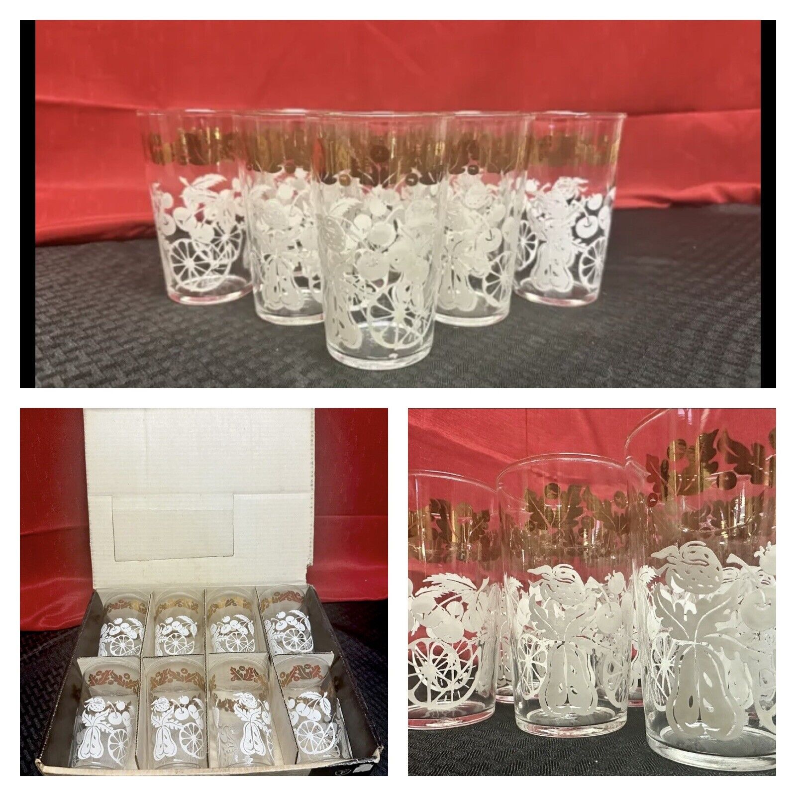 Set 8 Vintage Federal Glass Homestead Gold Leaf Drinking Glasses In Original Box
