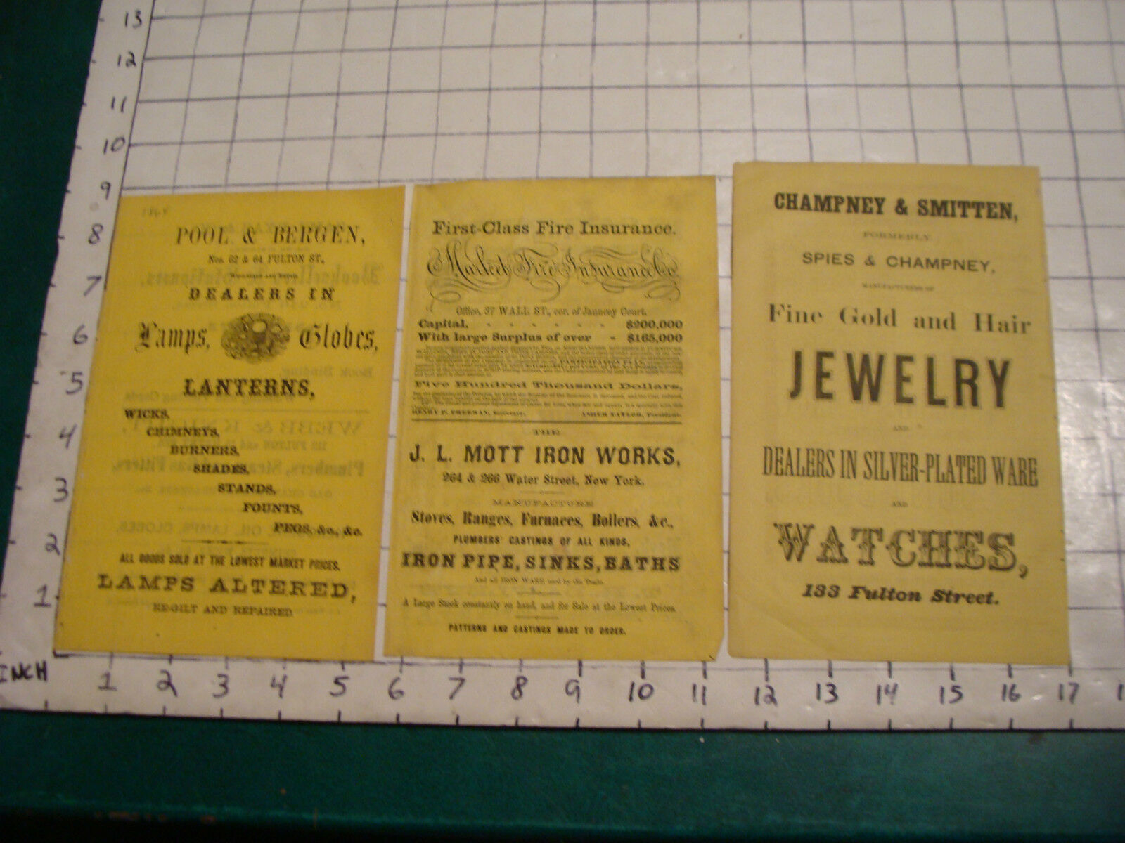 3 advertising pages 1864 JEWELRY, LAMPS, IRON WORKS, FIRE INSURANCE