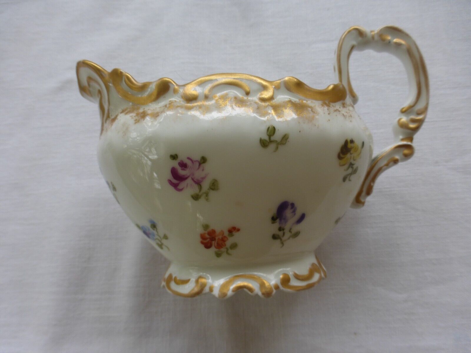 Antique Vintage Limoges France Porcelain Golden Gilt Flowers Pansies Creamer