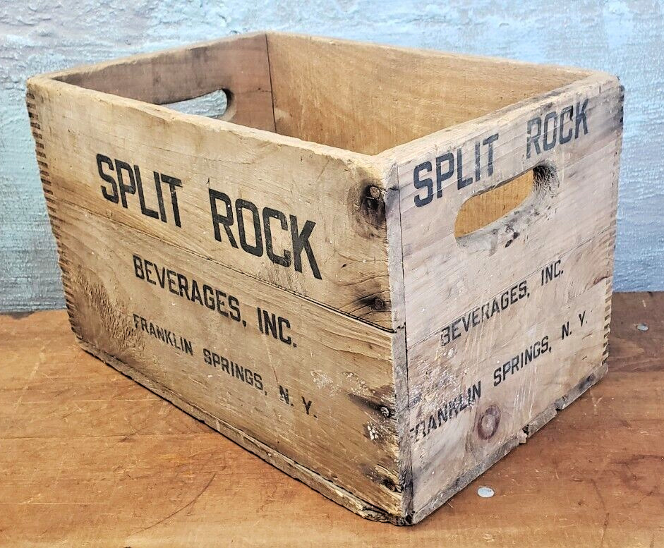 Antique Split Rock Beverages Franklin Springs NY Soda Bottle Wood Box Crate
