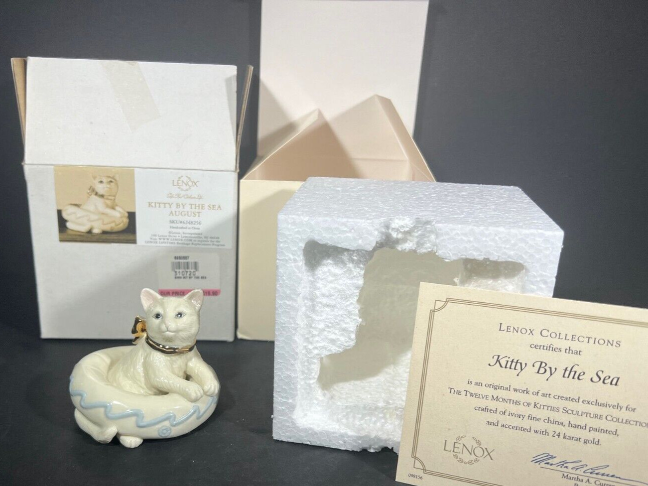 LENOX “Kitty By the Sea” Porcelain Figurine August Cats of the Month Series
