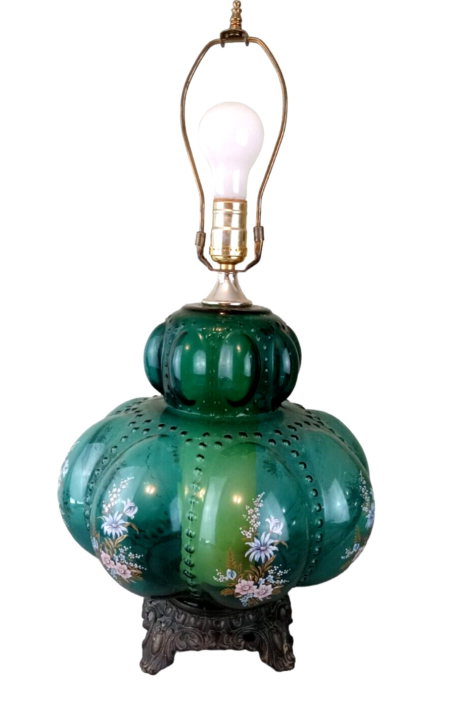 Mid Century Hollywood Regency Carl Falkenstein Melon / Bubble Glass 3-Way Lamp