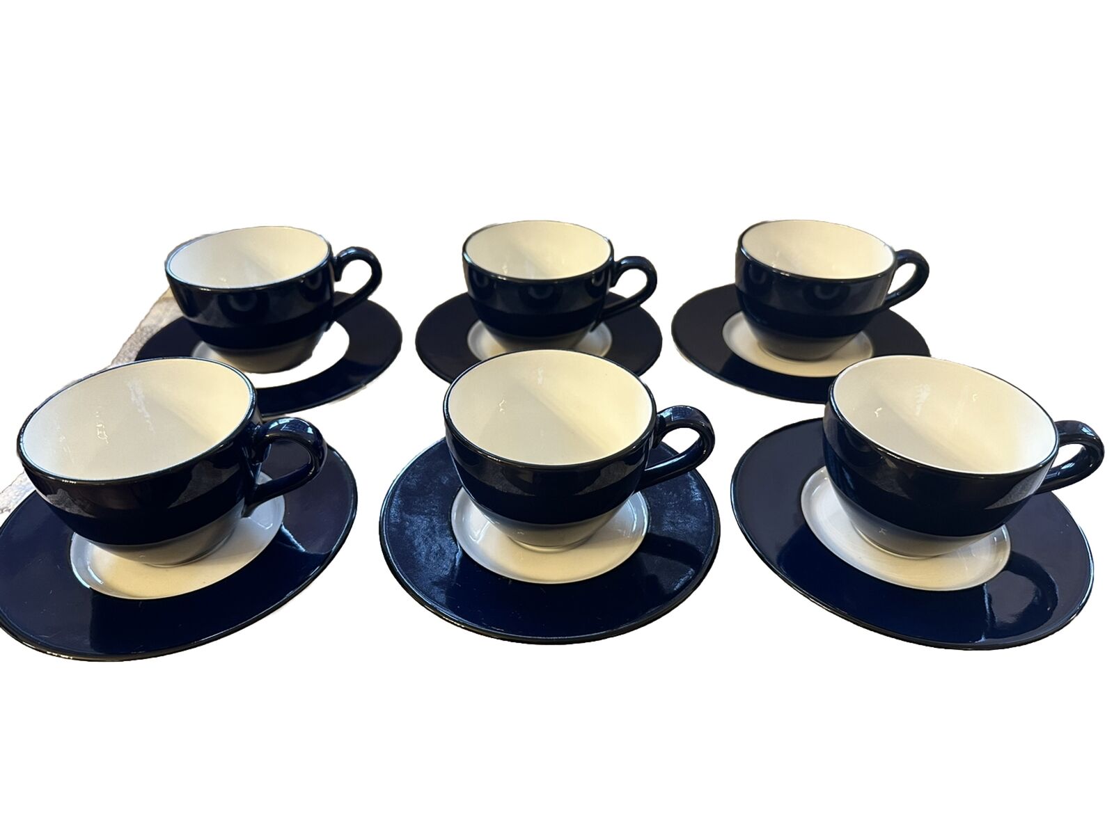 Vintage Italian Pagnossin Trevino Blue Coffee Cups and Saucers - Set of 6