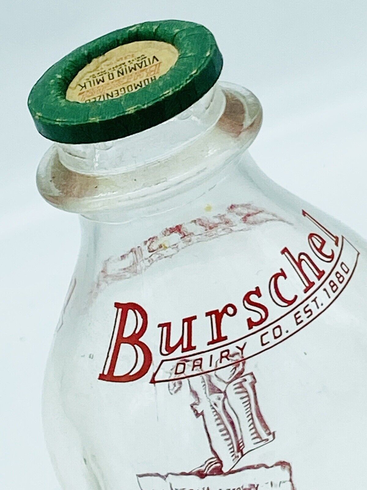 Vintage Bruschel Dairy Milk Bottle With CAP Quart Scranton, PA 2-Color Rare