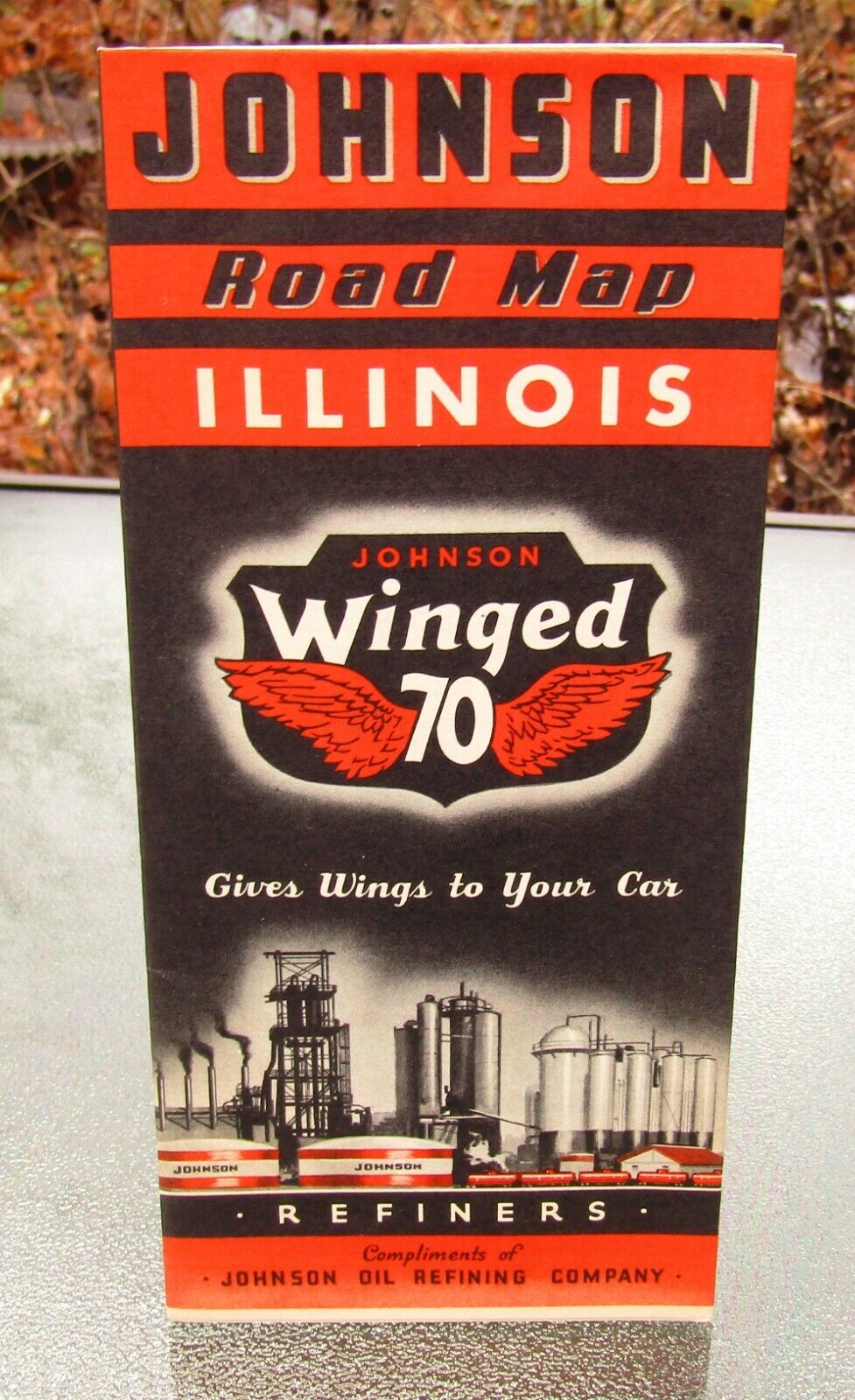 1930 JOHNSON Winged 70 ILLINOIS Road Map UNUSED H.M. Gousha Chicago FILE COPY