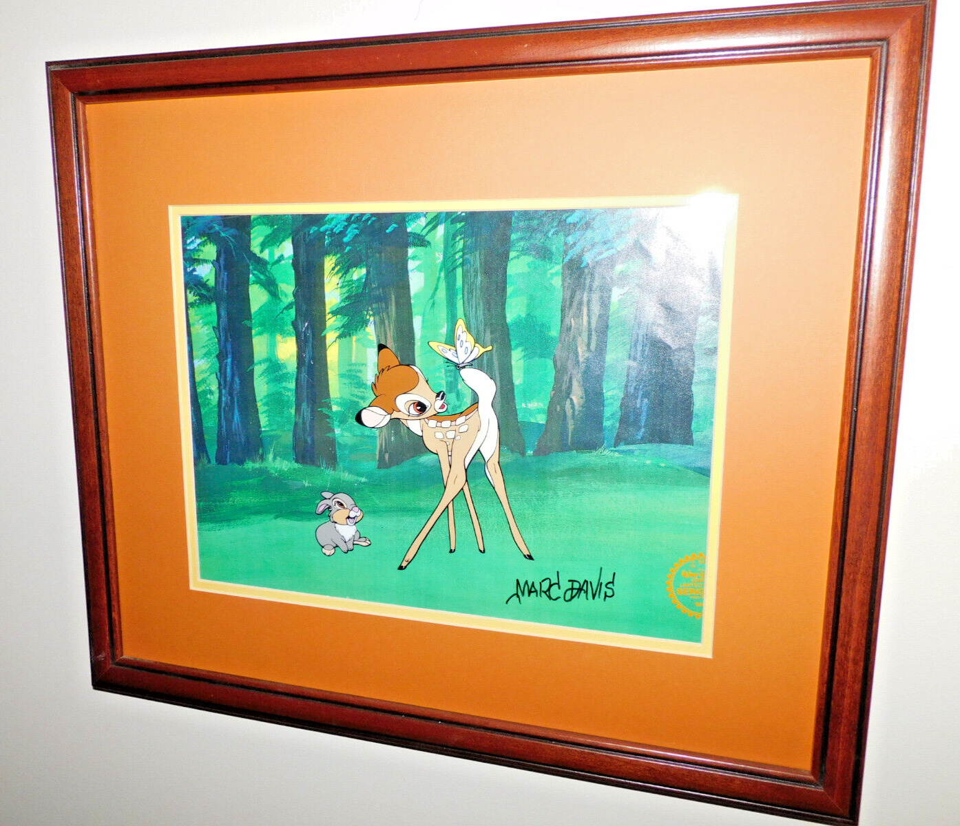 FRAMED DISNEY  BAMBI AND THUMPER SERICEL SIGNED BY MARC DAVIS WITH BACKGROUND