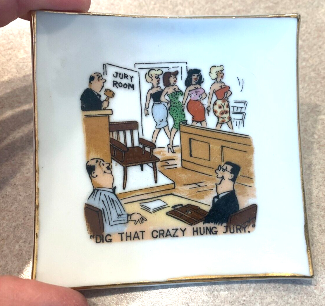Vintage Mid Century MCM Naughty Humorous Risque Ashtray Dig that Crazy Hung Jury