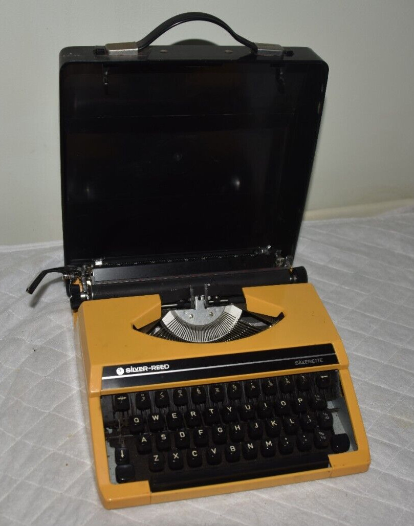 Vintage Silver Reed Silverette Mustard Yellow Portable Typewriter with Case